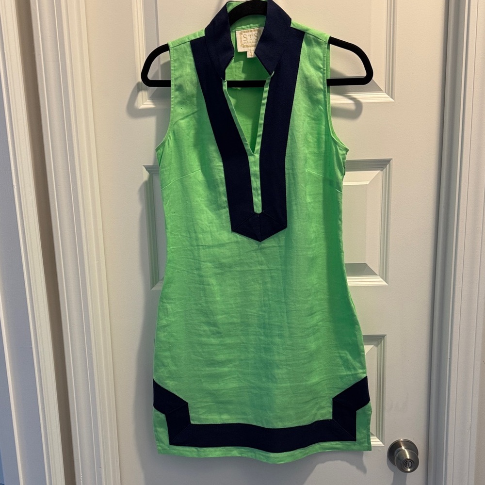 Sail to Sable Green Midi Dress with Navy Accents